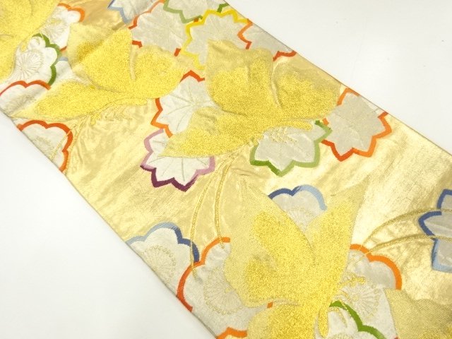 JAPANESE KIMONO / ANTIQUE FUKURO OBI / SILK / WOVEN BUTTERFLY & MAPLE